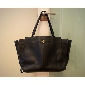 Tory Burch Black Leather Gold Hardware Ivy Tote